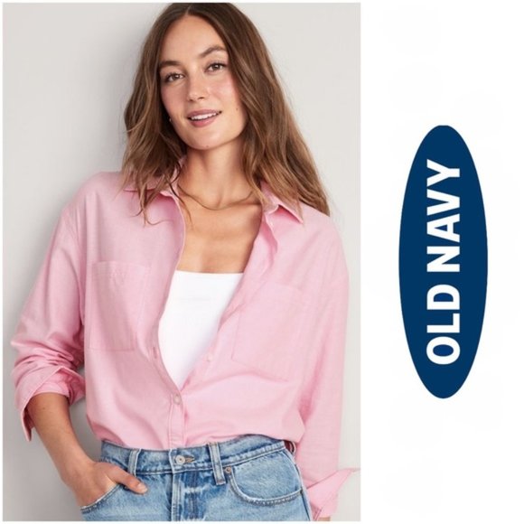 Old Navy Tops - OLD NAVY • Long-Sleeve Cropped Boyfriend Shirt in Cochineal • Small
